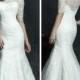 Half Sleeves Scooped Neckline Wedding Dress with Covered Sheer Lace Back