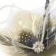 Peacock Hair Clip ENGLISH FOG Ivory and Smoky Blue Feather and Rhinestone Wedding Hair Fascinator Clip Bridal Party with Silver Netting