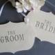 Large Silver 'The Bride' & 'The Groom' Wedding Sign Set to Hang on Chair and Use as Photo Prop - Available in silver, gold or black letters