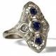 Antique Style Genuine blue sapphire Ring, 14k white gold Edwardian Filigree sapphire and diamond ring, victorian sapphire engagement ring