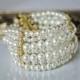 bridal pearl bracelet, ivory white pearl bridal bracelet, bridal cuff bracelet, wedding pearl multistrand bracelet, pearl vintage style