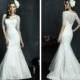 Half Sleeves Scooped Neckline Wedding Dresses with Covered Sheer Lace Back