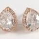 Rose Gold Earrings - Cubic Zirconia Teardrop Post Earrings - Sparkling Wedding Bridal Bridesmaids Prom Jewelry