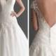 Elegant A-line Cap Sleeves Bateau Neckline Wedding Dress with Deep V-back