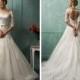 Half Sleeves Illusion Bateau Neckline A-line Lace Wedding Dress with Keyhole Back
