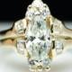 Vintage 1.41cttw G VS2 Marquise Cut Natural Diamond Engagement Ring & Band Set - 14k Yellow Gold - Size 5 - Free Sizing
