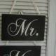Mr. & Mrs. Wedding Chair Signs / Black White /  Photo Prop /Lovers Sign / Rustic Vintage Wedding Decoration / 5 Day Ship (ref mrmrs)