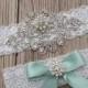 ON SALE Wedding Garter - Bridal Mint Garter - Mint Bridal Garter Belt - Crystal Mint - Mint Garter - Mint Garter Set - Wedding Mint Garter -
