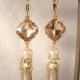 Vintage Blush Pink Rhinestone & Champagne and Ivory Pearl Gold Bridal Dangle Earrings Long Drop Art Deco 1920s Earrings Bridesmaids Gift