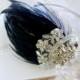 1920s Headpiece Vintage Feather Fascinator  Navy Blue  Lace Feather Headband  Prom Headpiece Wedding Headpiece  - STELLA
