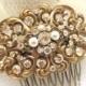 Bridal hair comb, vintage style hair comb, wedding hair accessory with Swarovski golden shadow crystals and Swarovski pearls, wedding hair