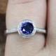 Blue Sapphire & Diamond Halo Engagement Ring channel prong set Round .8ct 5mm 14k 18k White Yellow Rose Gold-Platinum-Custom-Wedding-Promise