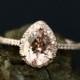 Gigi Morganite Ring 8x6mm Pear Cut Morganite 14K Rose Gold Diamond Halo Engagement Ring Wedding Bridal Ring Promise Ring Anniversary Ring