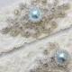 RACHEL II - Blue Pearl Wedding Garter Set, Vintage Lace Garter, Rhinestone Bridal Garter Set, Something Blue