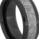Black Ceramic Ring with Gibeon Meteorite Center and Beveled Edge, Non Traditional Wedding Band