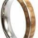 Titanium Wood Ring with Highly Figured Olive Wood and Titanium Pinstripe, Waterproof Wooden Wedding Ring