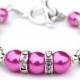 Hot Pink Pearl Sparkling Bracelet, Bridesmaid Jewelry, Bling Bracelet, Gift for Bridesmaids, Pink Bridesmaids, Pink Wedding, Spring Wedding