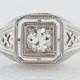 Filigree Engagement Ring Antique Edwardian Art Deco .30 Solitaire Old European Cut Filigree in 18kt White Gold