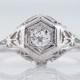 Antique Engagement Ring Art Deco .18ct Round Brilliant Cut Diamond in 18k White Gold