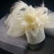 Ivory Mesh Hair Clip, Wedding Feather Hair Clip, Ribbon Hair Fascinator