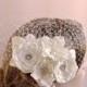 Bridal veil with flowers, birdcage veil, bridal headpiece, ivory wedding veil,  ivory flower headpiece, wedding hair accessory Style 807