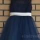Navy Lace  Flower Girl Dress ivory sash/bow Country Wedding Baby Girls Dress Tulle Rustic Baby Birthday Dress