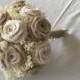 Medium Bridal Burlap Bouquet in Ivory and Natural 7.5'' inches, Burlap Wedding Bouquet ,Rustic Wedding, Wedding Bouquet