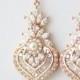 Rose Gold Earrings Bridal Earrings Rose Gold Crystal Earrings Pearl Wedding Earrings Vintage Wedding Jewelry EVIE DROP