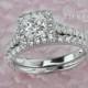1.60 CT Princess Cut Engagement Bridal Ring band set Solid 14k White Gold, Lab Created Diamond Engagement Ring Set, Bridal Set