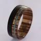 Wooden ring for men made from zebrano wood, inlaid with ebony wood and turquoise