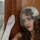 Bridal headpiece and tulle blusher veil, Art Deco Style, Silver Screen Goddess, white, ivory,champagne,pink.