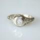Vintage Art Deco Engagement Ring / White Gold 14K with Diamond / Size 8 1/2