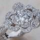 14k White Gold Moissanite Engagement Ring Diamond Wedding Ring Vintage Floral Ring Scalloped Diamond Wedding Ring 6x6 Round FB Moissanite
