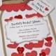 Bridal Wedding Shower Invitations, Rustic Red Mason Jar Card with Hearts, Set of 12