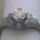 Original Deco Old Cut Diamond Engagement Ring Platinum Diamond Accents Circa Late 1920's