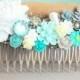 Wedding Hair Comb Turquoise Teal Green Bridal Flower Comb Floral Head Piece Aqua Bridesmaid Gift Hair Pin For Brides Ivory Cream Spring