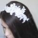 White beaded lace headband/ wedding headband/ bridal hair accessories for brides/ on a metal headband/ white lace applique