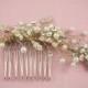 Gold Bridal Hair Comb with Pearls - Romantic Wedding Hairpiece - Vintage-Inspired Bridal Hair Comb - Headpiece with Gold Leaves (Single)
