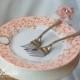 Blush pink Wedding Set of Wedding fork and Plate / Gold LACE, Wedding Platter, Custom Plate, Hand Painted