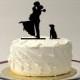 INCLUDE YOUR DOG + Bride + Groom Silhouette Wedding Cake Topper Dog Pet Family of 3 Wedding Cake Topper Bride and Groom Cake Topper
