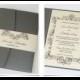 Ava Pocket fold Vintage Wedding Invitation Sample - Ivory, Creme and Pewter Grey
