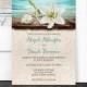 Beach Wedding Invitations and RSVP - Lily Seashells Sand - Beige Teal Rustic Wood Dock Tropical Destination Seaside Wedding - Printed