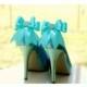 Shoe Clips Sparkly Aqua Blue / White Bow. Shiny Rhinestone Satin Ribbon. Bridal Fashionista Couture, More Teal Sage Pink Black Ivory Purple