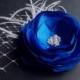 Royal Blue Hair Clip Blue Headpiece Royal Blue Hair Flower Blue Bridal Hairpiece Blue Gift Ivory Pearls Feathers  - Blue Bridal Hair Clip