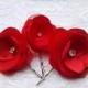 3 Red Wedding Hair Accessories Red Hair Flowers Red Bridal Hair Flowers Red Hair Clips Red Hairpins Christmas Hair Clips
