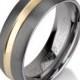 Unique Brushed Tungsten Ring Mens Wedding Band Ring, 8 mm, 14k Gold Plate Inlay tungsten band all Sizes Comfort Fit