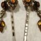 Amber Dangle Hairpin, Repurposed Vintage Earrings, Rhinestones