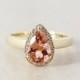 VALENTINES DAY SALE Champagne Pink Tourmaline and Diamond Engagement Ring - Halo - 10K Yellow Gold