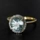 VALENTINES DAY SALE Blue Aquamarine Engagement Ring - Pave Halo Diamond Setting - 14kt Gold