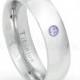 December Birthstone Ring, Solitaire Bezel Set 0.05ct Tanzanite Titanium Ring, 6mm Polished Classic Dome White Titanium Wedding Band TM536TZN